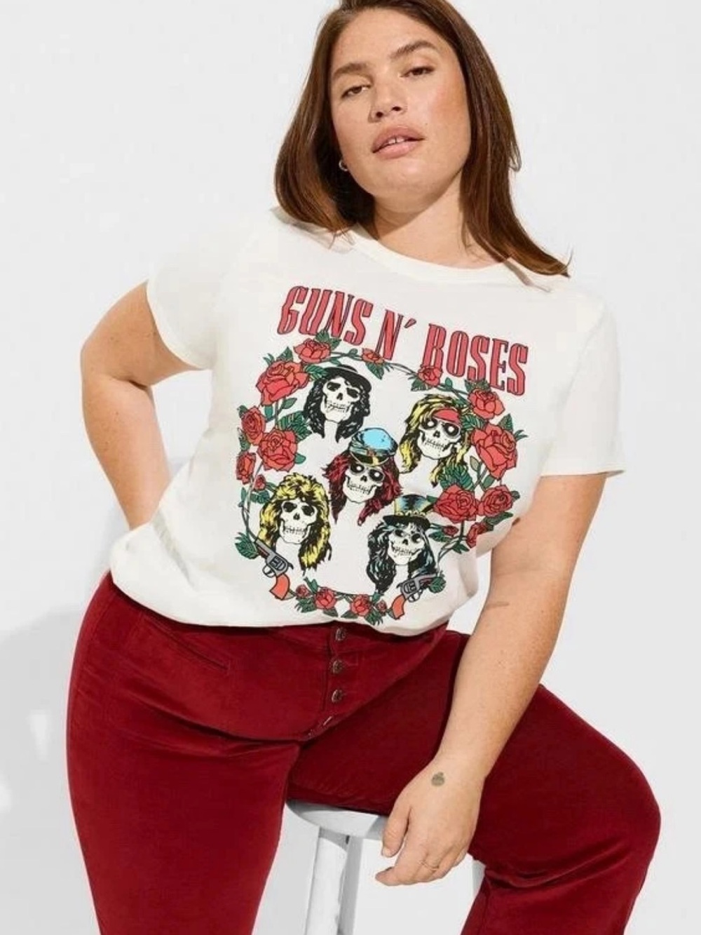Torrid Women’s 3X White Guns N' Roses Classic Fit Cotton Crew Tee Top